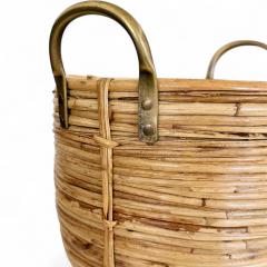 Gabriella Crespi Vintage Rattan Basket with Brass Handles - 4336258