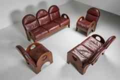 Gae Aulenti Gae Aulenti Arcata Living Room Set in Walnut and Burgundy Leather 1968 - 3405571