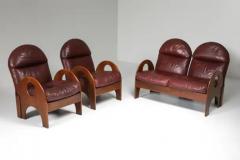 Gae Aulenti Gae Aulenti Arcata Living Room Set in Walnut and Burgundy Leather 1968 - 3405593