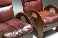 Gae Aulenti Gae Aulenti Arcata Living Room Set in Walnut and Burgundy Leather 1968 - 3405596