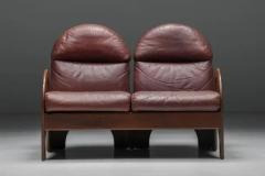 Gae Aulenti Love Seat Arcata by Gae Aulenti Walnut and Burgundy Leather 1968 - 3405674