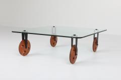 Gae Aulenti Mid Century Modern Gae Aulenti Style Coffee Table With Wheels 1970s - 1237843