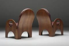Gae Aulenti Pair of Arcata Easy Chairs by Gae Aulenti Walnut and Burgundy Leather 1968 - 3405695