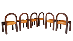 Gae Aulenti Set six Gae Aulenti walnut leather dining chairs Italy - 3149496