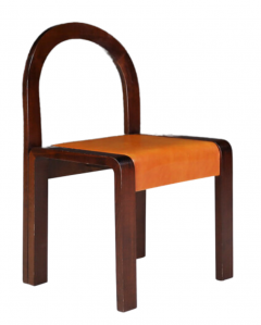 Gae Aulenti Set six Gae Aulenti walnut leather dining chairs Italy - 3149498