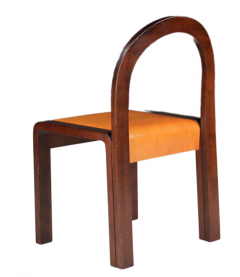 Gae Aulenti Set six Gae Aulenti walnut leather dining chairs Italy - 3149499