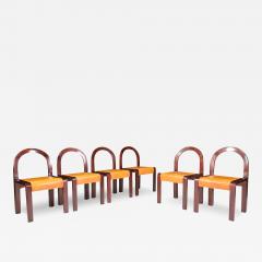 Gae Aulenti Set six Gae Aulenti walnut leather dining chairs Italy - 3150579