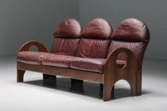 Gae Aulenti Three Seater Arcata by Gae Aulenti Walnut and Burgundy Leather 1968 - 3405697