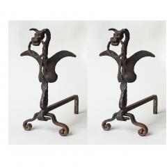 Gaetano Borsani Italian Wrought Iron Dragon Andirons 1920s - 3864069