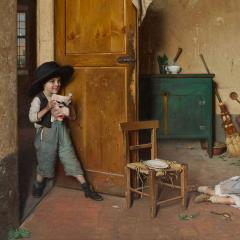 Gaetano Chierici Large antique oil painting by Chierici entitled The Mask 1869 - 3667384