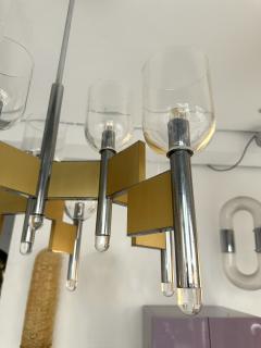 Gaetano Sciolari Chandelier Brass Chrome and Murano Glass by Sciolari Italy 1970s - 3939975