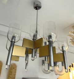 Gaetano Sciolari Chandelier Brass Chrome and Murano Glass by Sciolari Italy 1970s - 3939980