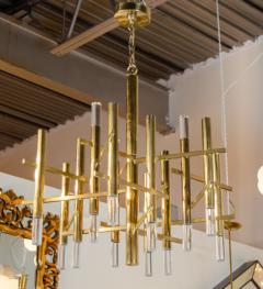Gaetano Sciolari Dramatic Brass and Lucite Geometric Chandelier - 2964267