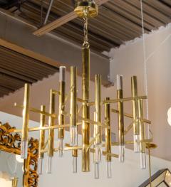 Gaetano Sciolari Dramatic Brass and Lucite Geometric Chandelier - 2964267