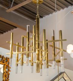 Gaetano Sciolari Dramatic Brass and Lucite Geometric Chandelier - 2964269