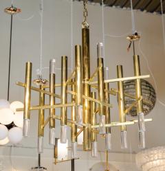 Gaetano Sciolari Dramatic Brass and Lucite Geometric Chandelier - 2964271