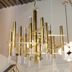 Gaetano Sciolari Dramatic Brass and Lucite Geometric Chandelier - 2964272