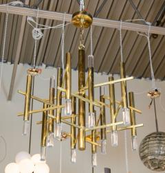 Gaetano Sciolari Dramatic Brass and Lucite Geometric Chandelier - 2964274