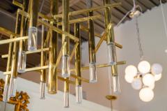 Gaetano Sciolari Dramatic Brass and Lucite Geometric Chandelier - 2964275