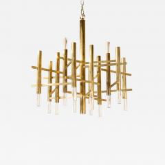 Gaetano Sciolari Dramatic Brass and Lucite Geometric Chandelier - 2965176