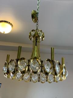 Gaetano Sciolari GAETANO SCIOLARI MODERNIST GOLDTONE AND GLASS PRISM CHANDELIER - 1177110