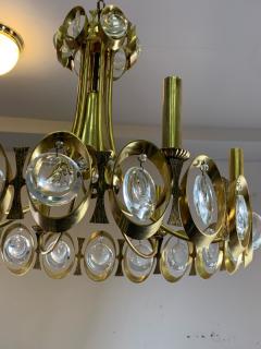 Gaetano Sciolari GAETANO SCIOLARI MODERNIST GOLDTONE AND GLASS PRISM CHANDELIER - 1177111