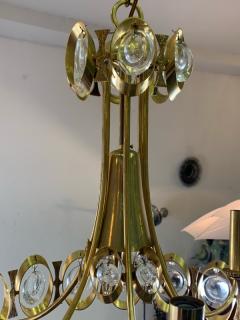 Gaetano Sciolari GAETANO SCIOLARI MODERNIST GOLDTONE AND GLASS PRISM CHANDELIER - 1177112