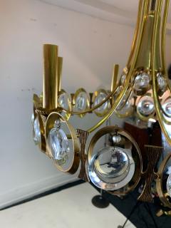 Gaetano Sciolari GAETANO SCIOLARI MODERNIST GOLDTONE AND GLASS PRISM CHANDELIER - 1177114