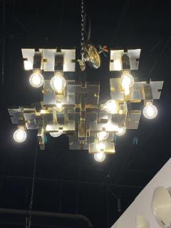 Gaetano Sciolari Gaetano Sciolari Italian Industrial Brass and Brushed Chrome Chandelier - 4272715