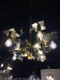 Gaetano Sciolari Gaetano Sciolari Italian Industrial Brass and Brushed Chrome Chandelier - 4272716