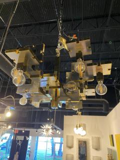 Gaetano Sciolari Gaetano Sciolari Italian Industrial Brass and Brushed Chrome Chandelier - 4272717