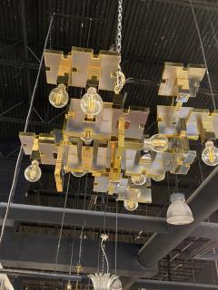 Gaetano Sciolari Gaetano Sciolari Italian Industrial Brass and Brushed Chrome Chandelier - 4272719