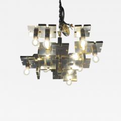 Gaetano Sciolari Gaetano Sciolari Italian Industrial Brass and Brushed Chrome Chandelier - 4298213