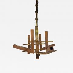Gaetano Sciolari Gaetano Sciolari Italian Modern Wood and Brass Eight Light Chandelier - 4298214