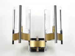 Gaetano Sciolari Gaetano Sciolari Pair Large Wall Lights Sconces Chrome Brass Glass 1970s - 4105893