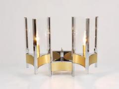Gaetano Sciolari Gaetano Sciolari Pair Large Wall Lights Sconces Chrome Brass Glass 1970s - 4105904