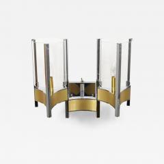 Gaetano Sciolari Gaetano Sciolari Pair Large Wall Lights Sconces Chrome Brass Glass 1970s - 4106147