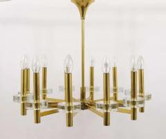 Gaetano Sciolari Gaetano Sciolari Style Brass Glass Discs Chandelier Mid Century Italy 1970s - 4041370