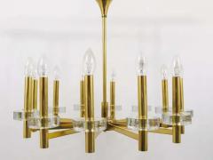 Gaetano Sciolari Gaetano Sciolari Style Brass Glass Discs Chandelier Mid Century Italy 1970s - 4041380