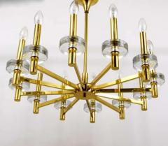 Gaetano Sciolari Gaetano Sciolari Style Brass Glass Discs Chandelier Mid Century Italy 1970s - 4041381