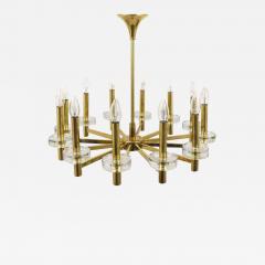 Gaetano Sciolari Gaetano Sciolari Style Brass Glass Discs Chandelier Mid Century Italy 1970s - 4043313