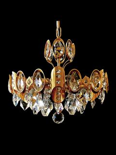 Gaetano Sciolari Gaetano Sciolari for Palwa Gilt brass and Crystal 6 light Pendant Chandelier - 3483120