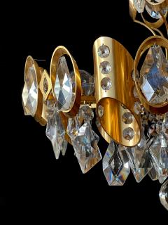 Gaetano Sciolari Gaetano Sciolari for Palwa Gilt brass and Crystal 6 light Pendant Chandelier - 3483124