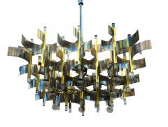 Gaetano Sciolari Large Mid Century Modern Italian Chrome Brass Chandelier by Gaetano Sciolari - 4374958