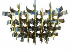 Gaetano Sciolari Large Mid Century Modern Italian Chrome Brass Chandelier by Gaetano Sciolari - 4374962