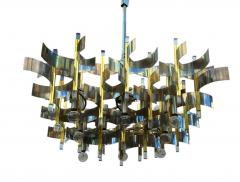 Gaetano Sciolari Large Mid Century Modern Italian Chrome Brass Chandelier by Gaetano Sciolari - 4374964