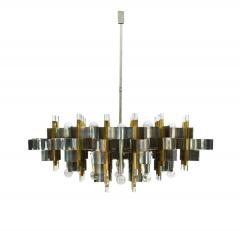 Gaetano Sciolari Large Mid Century Modern Italian Chrome Brass Chandelier by Gaetano Sciolari - 4374965