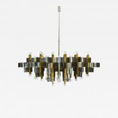 Gaetano Sciolari Large Mid Century Modern Italian Chrome Brass Chandelier by Gaetano Sciolari - 4379332