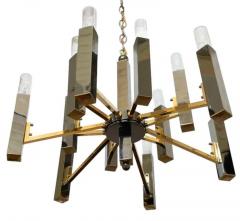 Gaetano Sciolari Mid Century Italian Modern Chandelier by Sciolari in Gun Metal Chrome Brass - 3330856