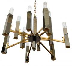 Gaetano Sciolari Mid Century Italian Modern Chandelier by Sciolari in Gun Metal Chrome Brass - 3330858